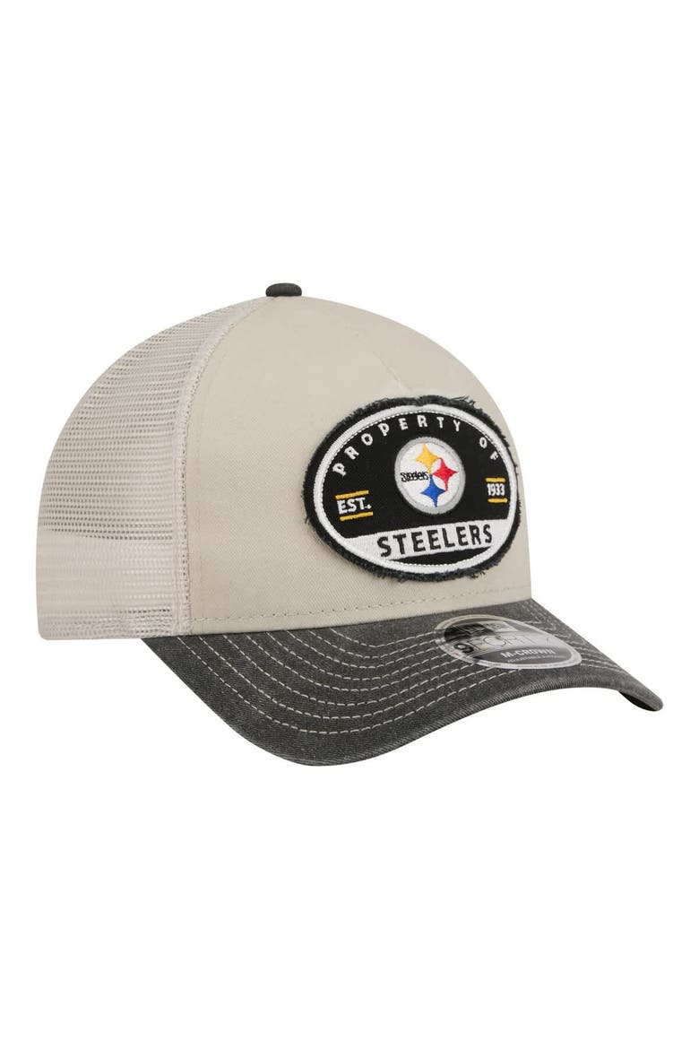 Men's New Era  Natural Pittsburgh Steelers Frayed M-Crown A-Frame 9FORTY Adjustable Hat, Alternate, color, Natural