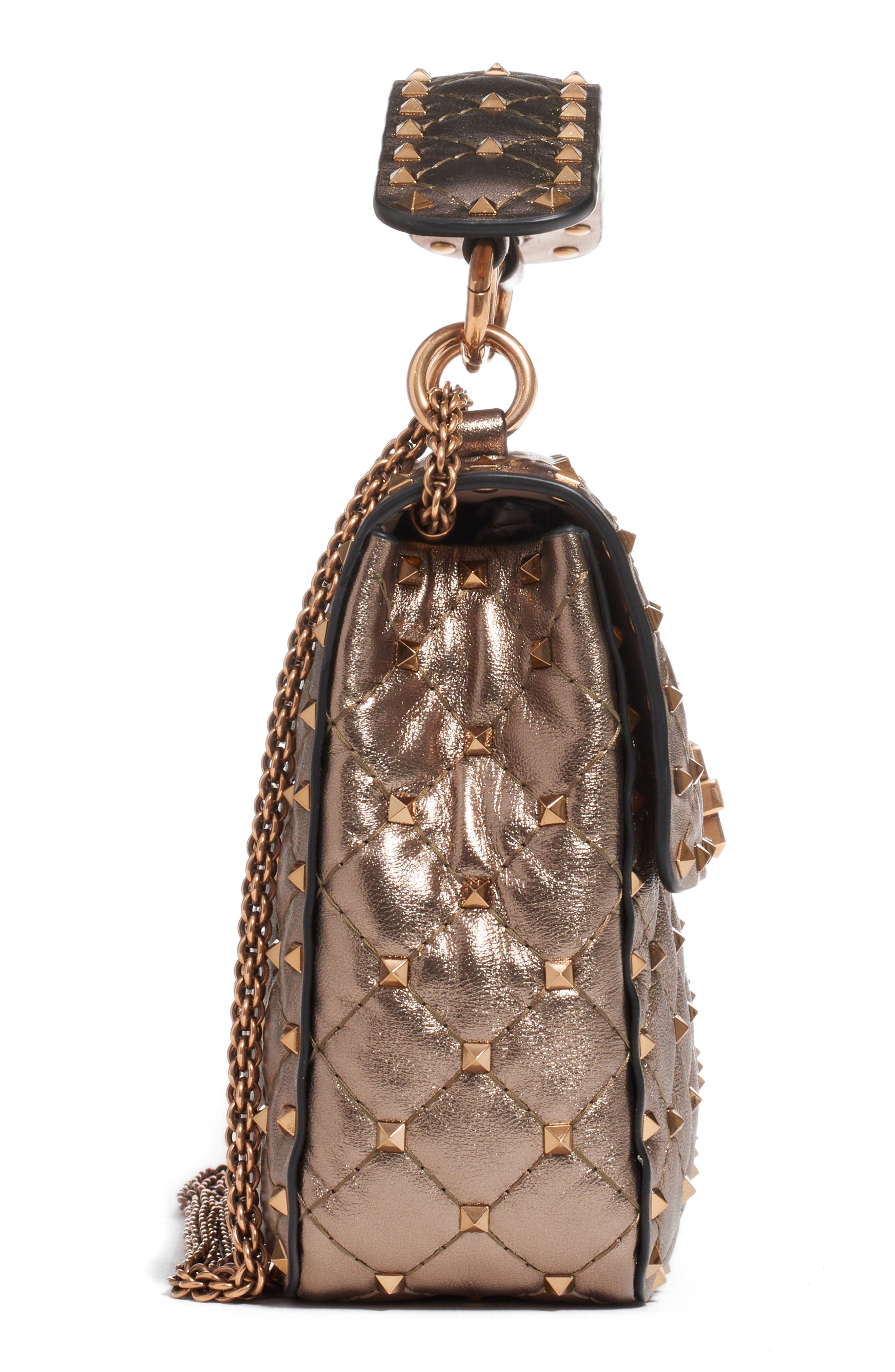 Valentino Garavani Medium Rockstud Spike Metallic Leather Shoulder Bag, Alternate, color, 
