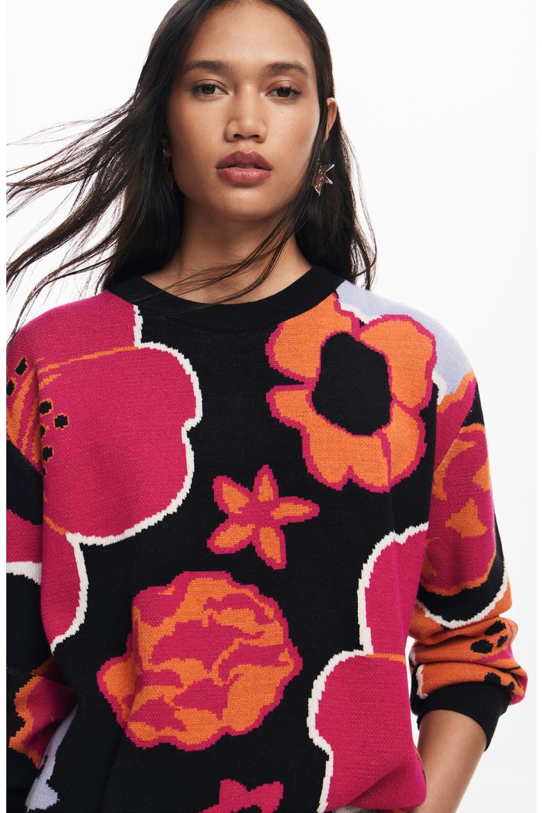 Niagara Floral Crewneck Sweater, Alternate, color, BLACK