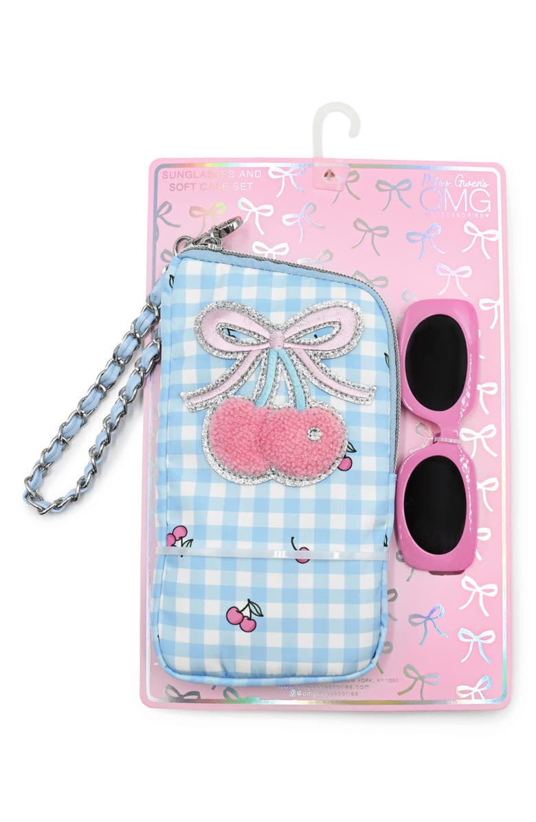OMG Accessories Kids' Sunglasses with cherry Check Case, Alternate, color, Baby Blue
