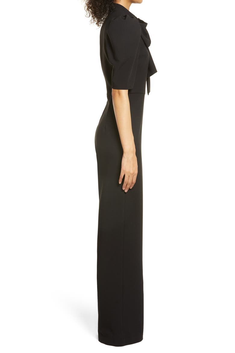 Ara Tie Neck Puff Sleeve Jumpsuit, Alternate, color, BLACK