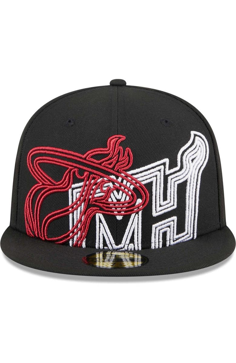 New Era Men's New Era  Black Miami Heat Game Day Hollow Logo Mashup 59FIFTY Fitted Hat, Alternate, color, Black