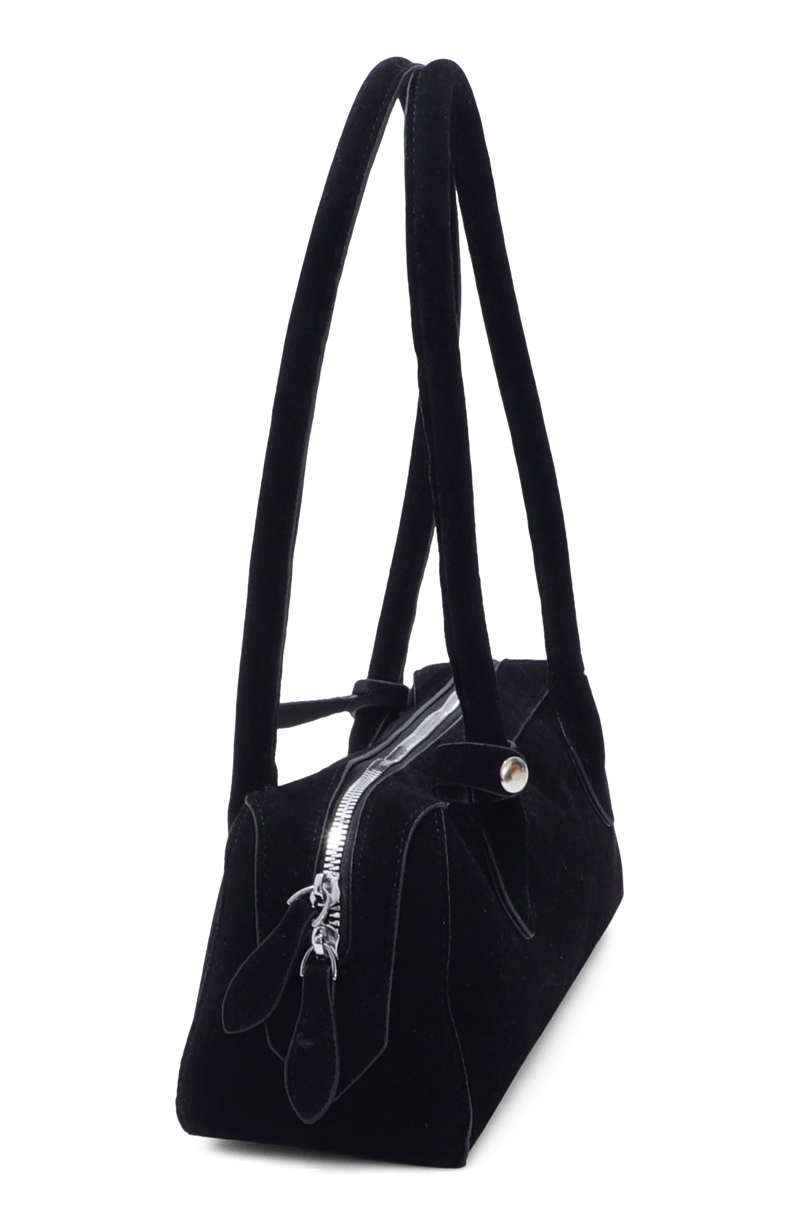 Faux Leather Bowling Shoulder Bag, Alternate, color, BLACK