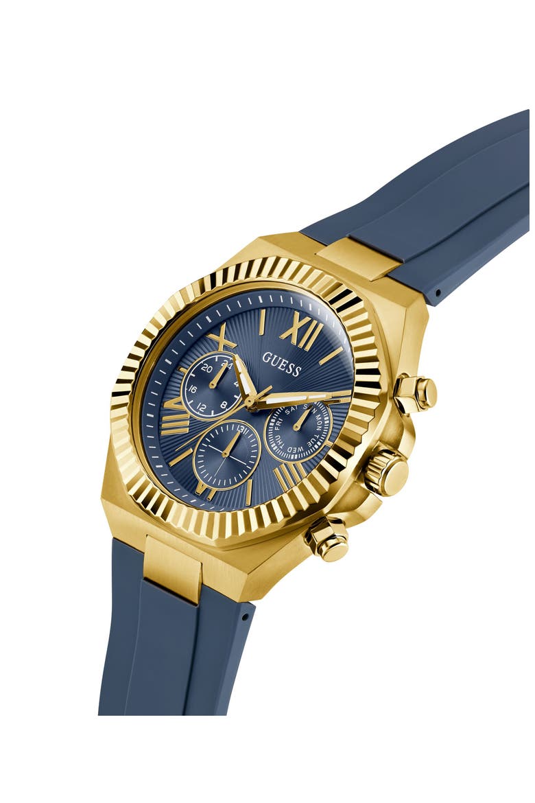 Round Silicone Strap Analog Watch, 44mm, Alternate, color, GOLD-TONE BLUE