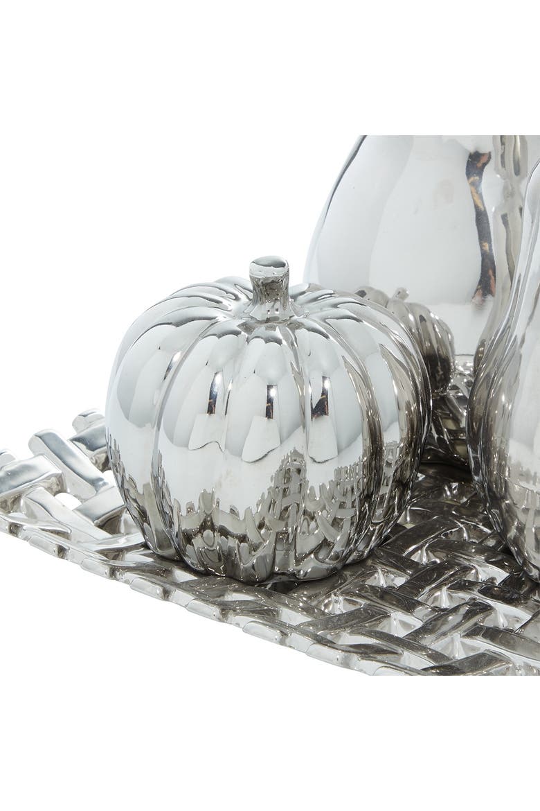 Silver Ceramic Decorative Fruit Sculpture with Plate - Set of 4, Alternate, color, SILVER