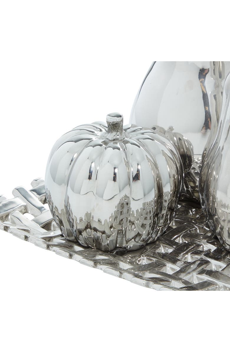 WILLOW ROW Silver Ceramic Decorative Fruit Sculpture with Plate - Set of 4, Alternate, color, Silver