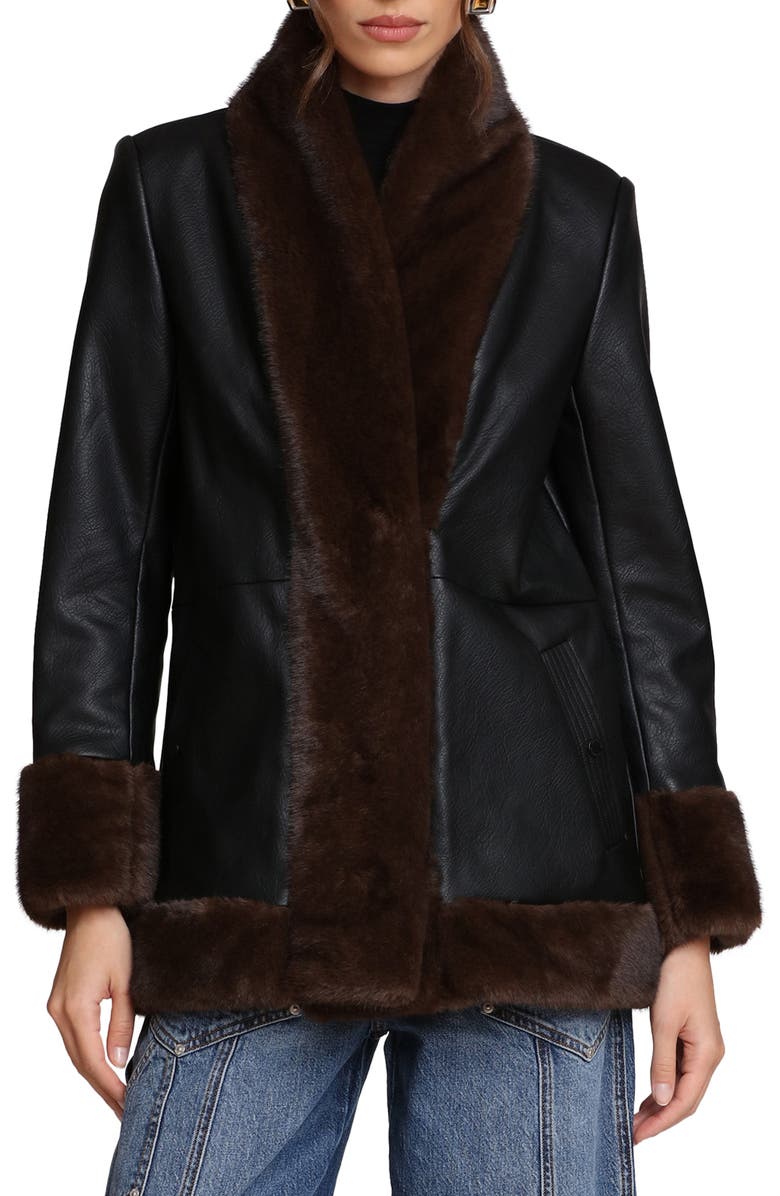 Avec Les Filles Faux Leather Coatigan With Faux Fur Trim, Alternate, color, Black