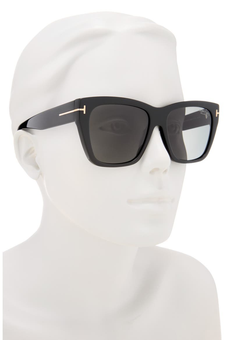 Flynn 55mm Polarized Butterfly Sunglasses, Alternate, color, SHINY BLACK /T/ LOGO / POLARIZED SMOKE LENS