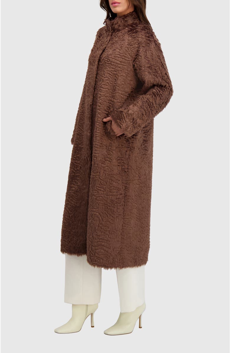 Lyla Grant Fur-Free Lamb (Faux Fur) Long Coat, Alternate, color, Brown