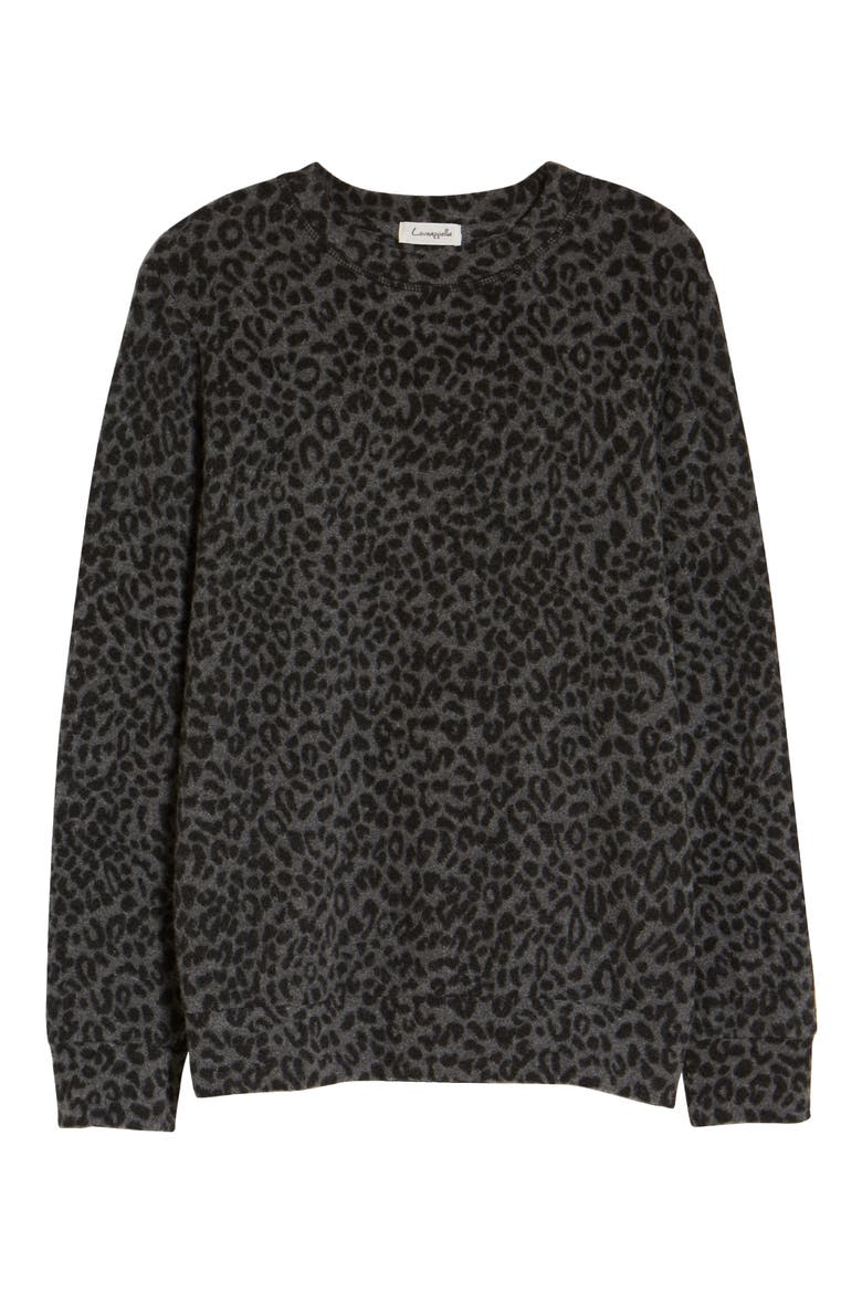Brushed Leopard Print Long Sleeve Crewneck Top, Alternate, color, GRAY/ BLACK