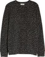 Loveappella Brushed Leopard Print Long Sleeve Crewneck Top