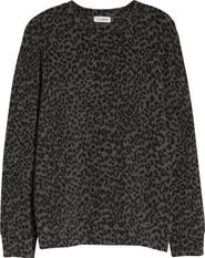 Loveappella Brushed Leopard Print Long Sleeve Crewneck Top