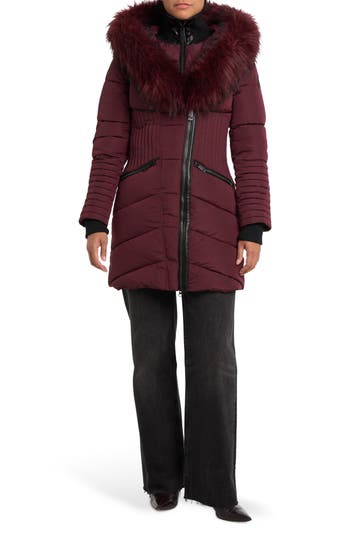 Noize Gigi Vegan Faux Fur Trim Quilted Parka In Red