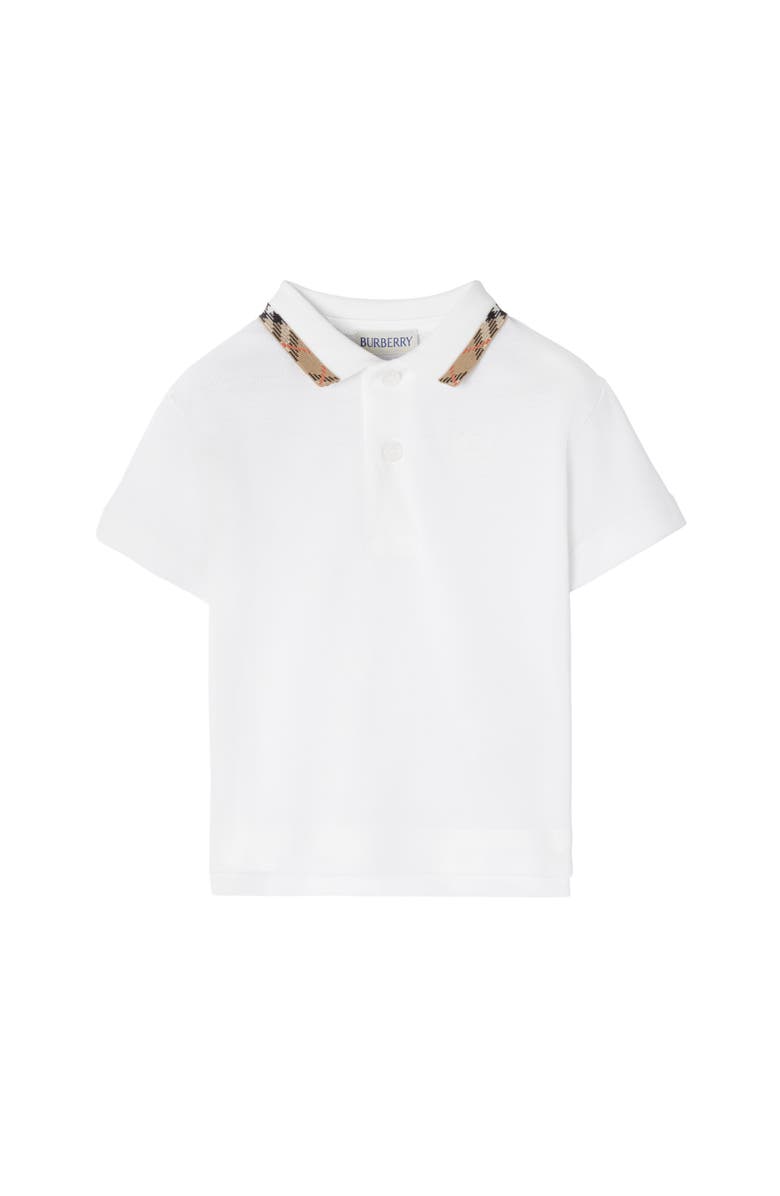 Burberry Check Collar Cotton Polo Shirt, Main, color, White