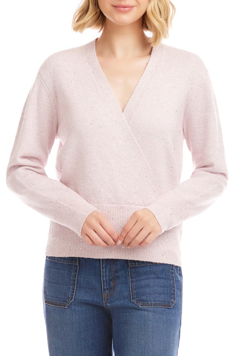 Sequin Wrap Sweater, Main, color, PINK