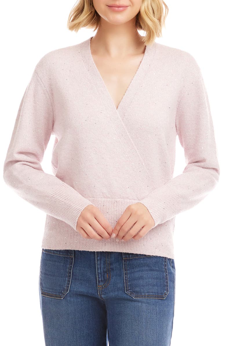 Karen Kane Sequin Wrap Sweater, Main, color, Pink