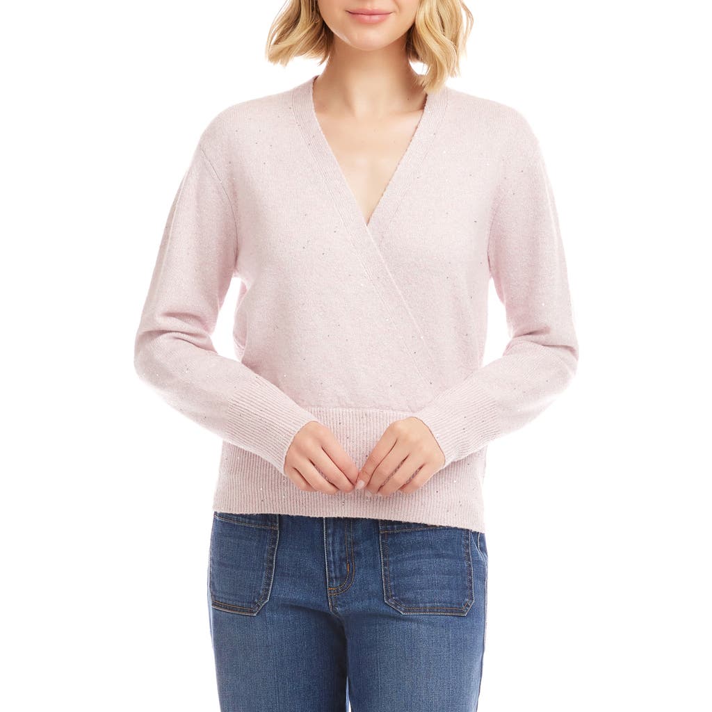 Karen Kane Sequin Wrap Sweater In Pink