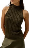 Lilysilk Classic High-Neck Cable-Knit Sleeveless Top