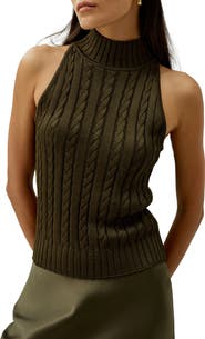 Lilysilk Classic High-Neck Cable-Knit Sleeveless Top