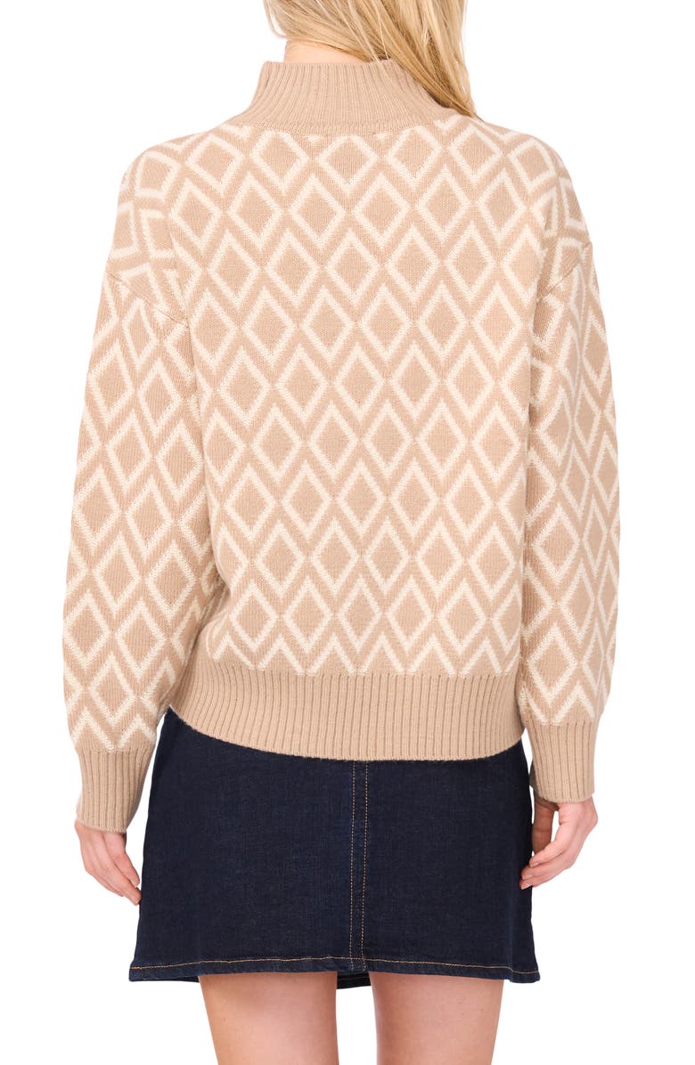 Vince Camuto Diamond Jacquard Turtleneck Sweater, Alternate, color, Oxford Tan