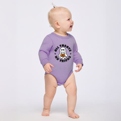 All Treats No Tricks Ghost Glitter Infant Fleece BodySuit