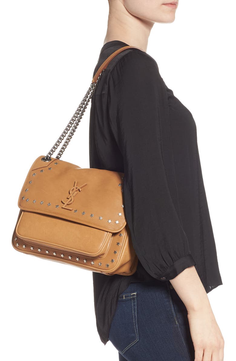 Saint Laurent Medium Niki Star Studded Leather Shoulder Bag, Alternate, color,