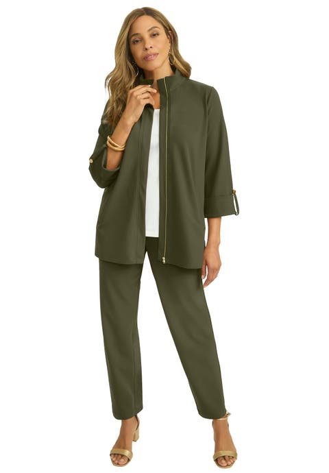 Knit Crepe Winged Collar Set (Plus)