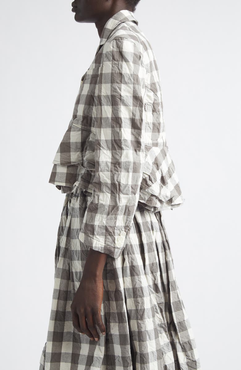 Tao Comme des Garçons Gingham Crinkled Cotton & Linen Peplum Jacket, Alternate, color, Gray/ White
