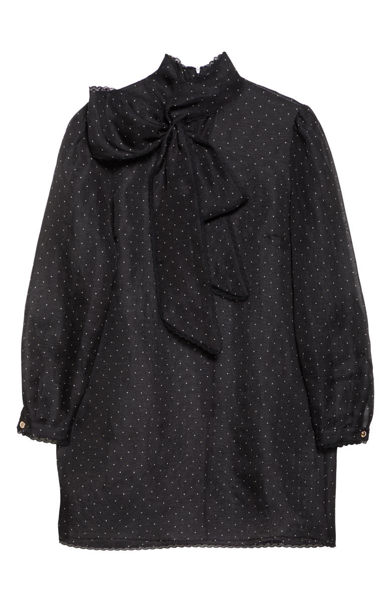 Zimmermann Dream Polka Dot Long Sleeve Pussy Bow Minidress, Alternate, color, Black Dot