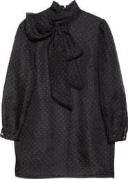 Zimmermann Dream Polka Dot Long Sleeve Pussy Bow Minidress