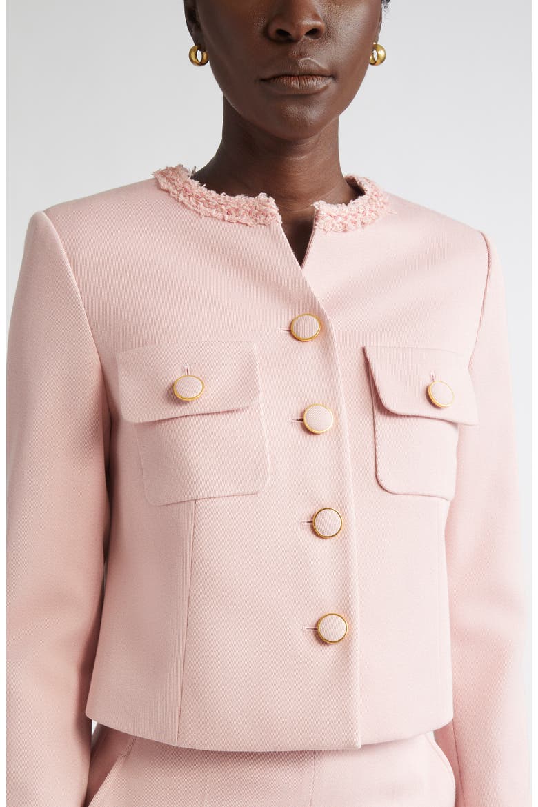 Braided Trim Stretch Twill Crop Jacket, Alternate, color, PINK