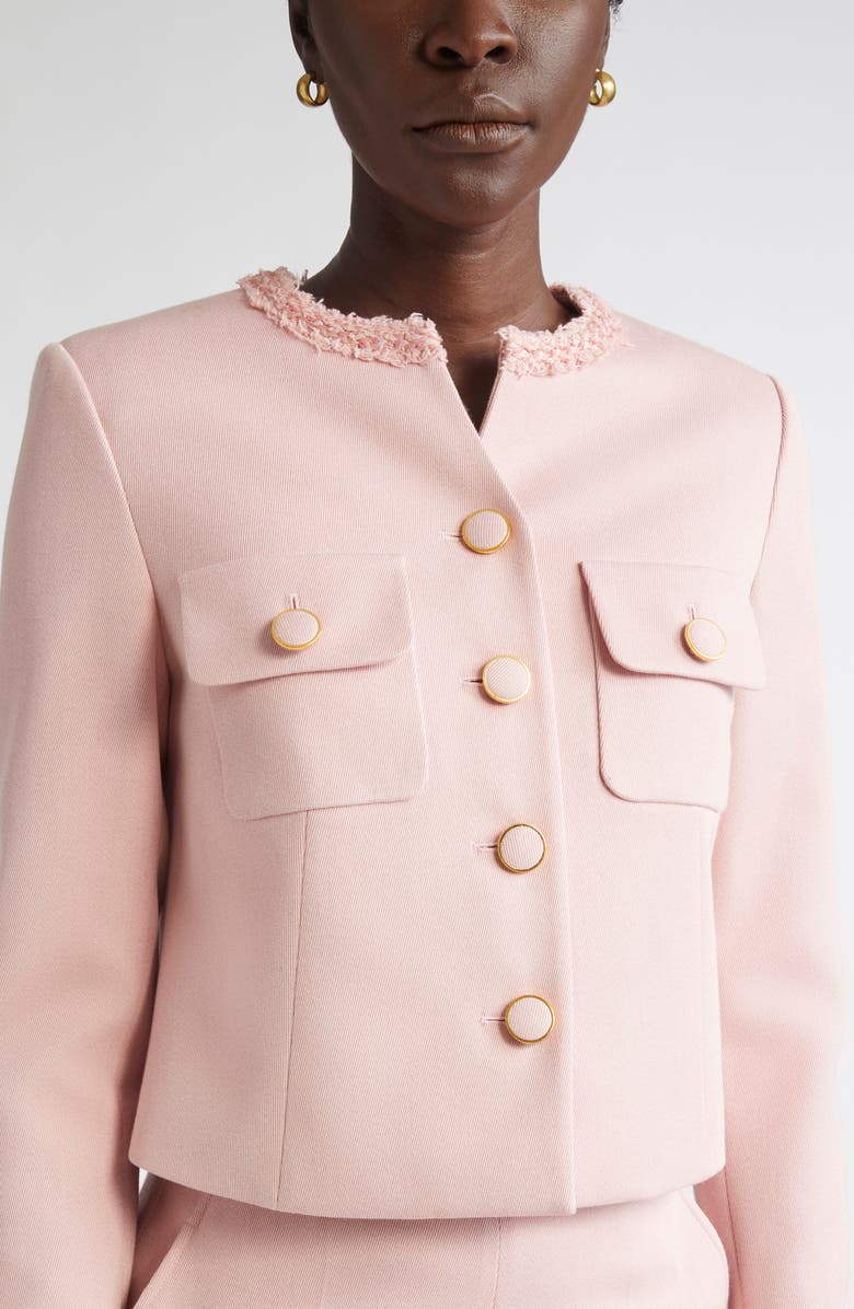 ST. JOHN Braided Trim Stretch Twill Crop Jacket, Alternate, color, Pink