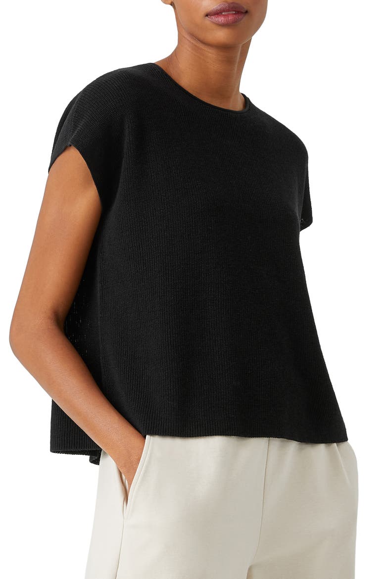 Rib Knit Organic Linen Blend Box Top, Main, color, BLACK