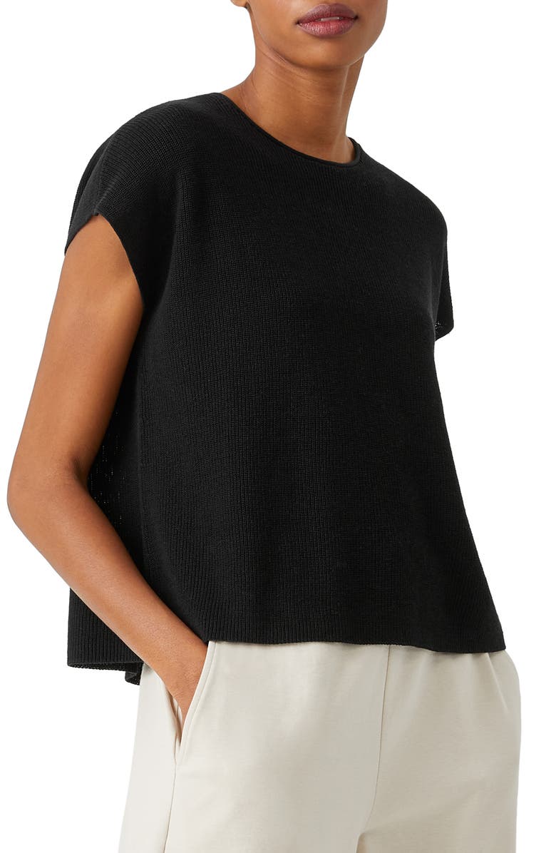 Eileen Fisher Rib Knit Organic Linen Blend Box Top, Main, color,