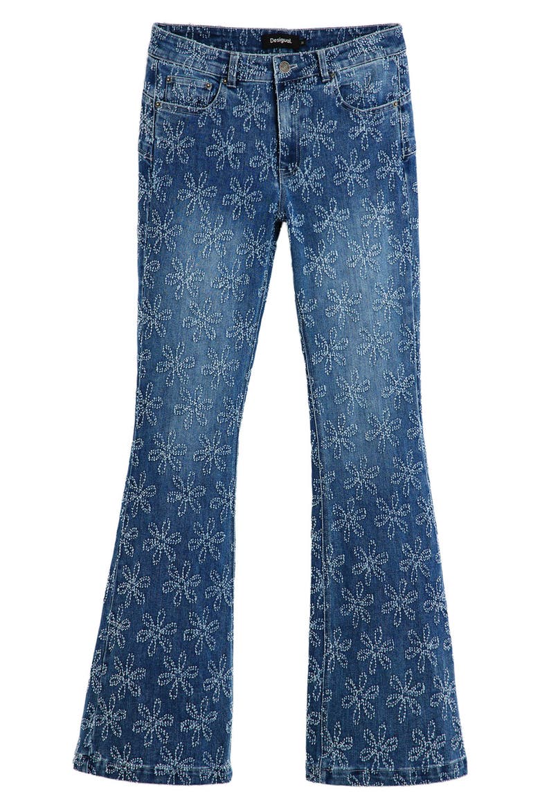Floral Embroidered Flare Jeans, Alternate, color, MEDIUM BLUE