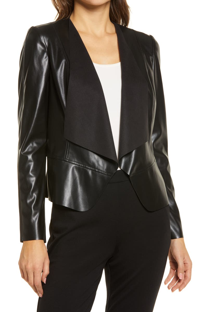 Anne Klein Faux Leather Drape Front Jacket, Main, color, 