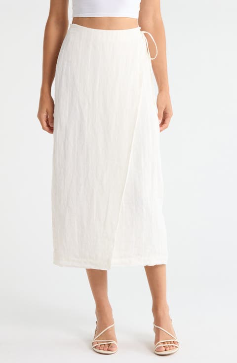 The Invisible String Linen Blend Wrap Midi Skirt