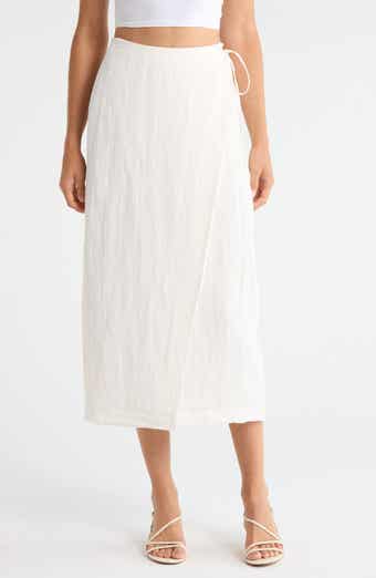 The Invisible String Linen Blend Wrap Midi Skirt