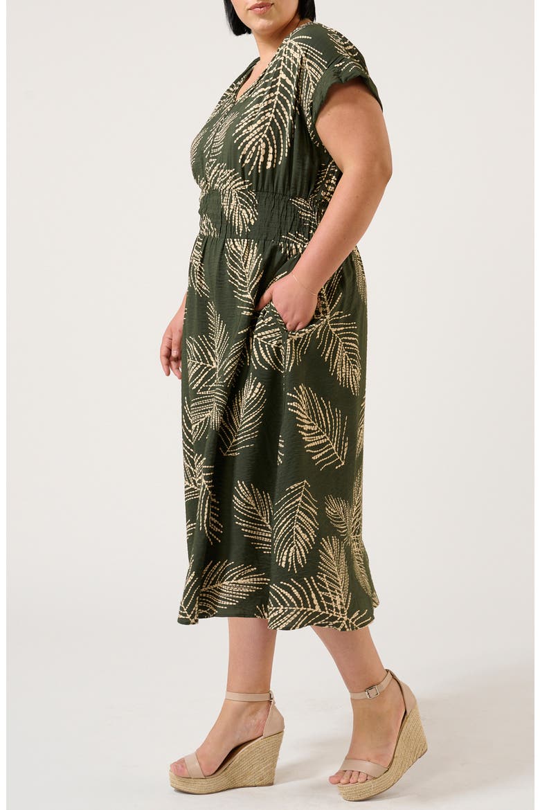 Palmer Leaf Print Midi Dress, Alternate, color, GREEN PRINT
