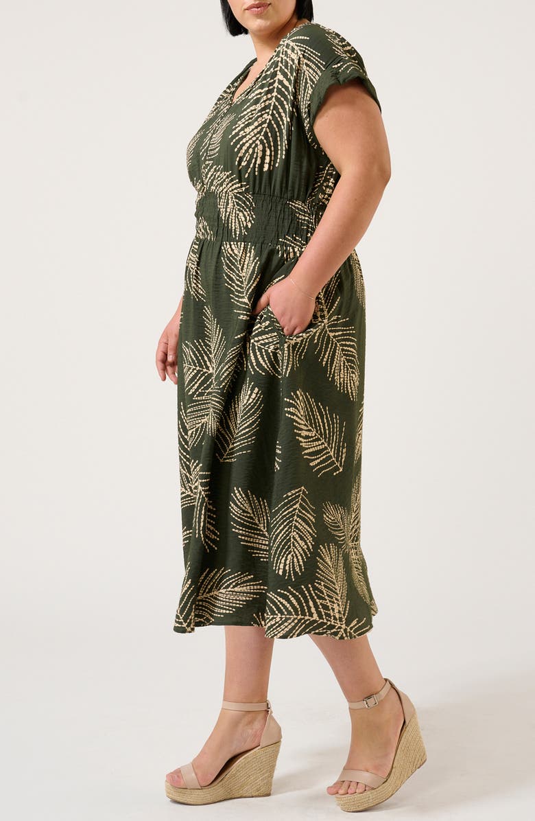 Estelle Palmer Leaf Print Midi Dress, Alternate, color, Green Print