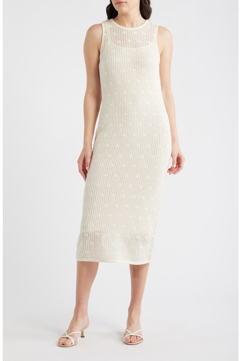 Open Stitch Cotton Blend Midi Dress, Main, color, EGGNOG