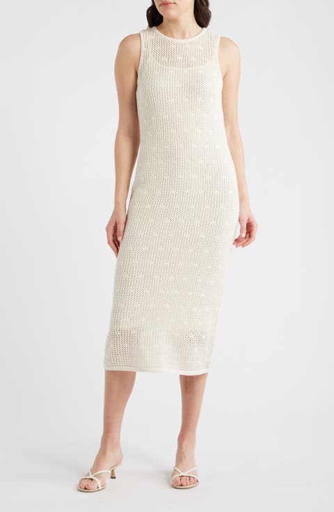Open Stitch Cotton Blend Midi Dress