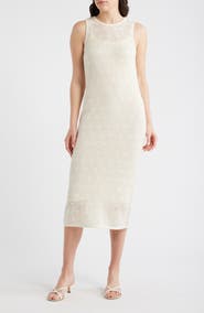 Halogen® Open Stitch Cotton Blend Midi Dress