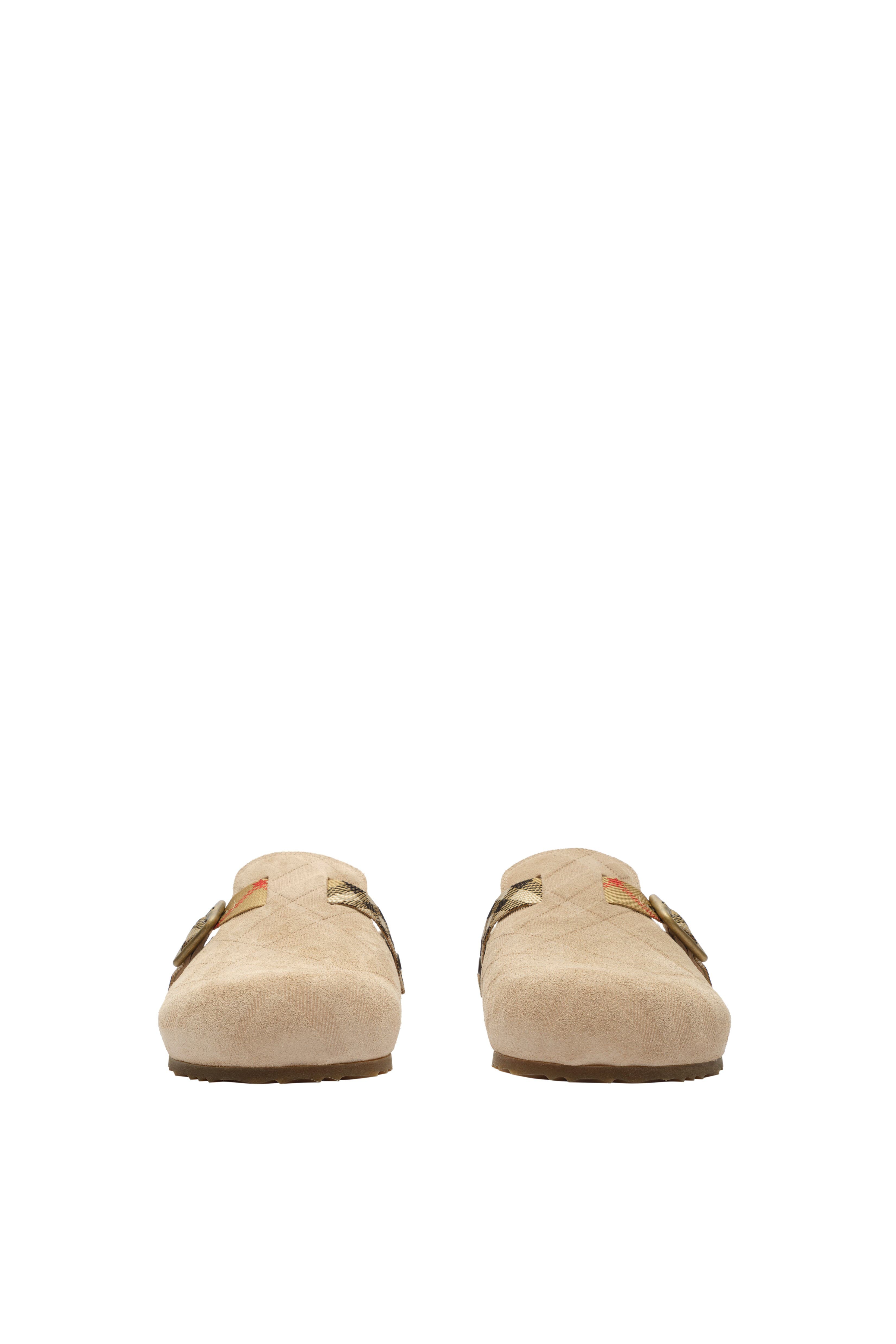 Burberry Check Shearling Urchin Clogs, Alternate, color, Blonde Beige