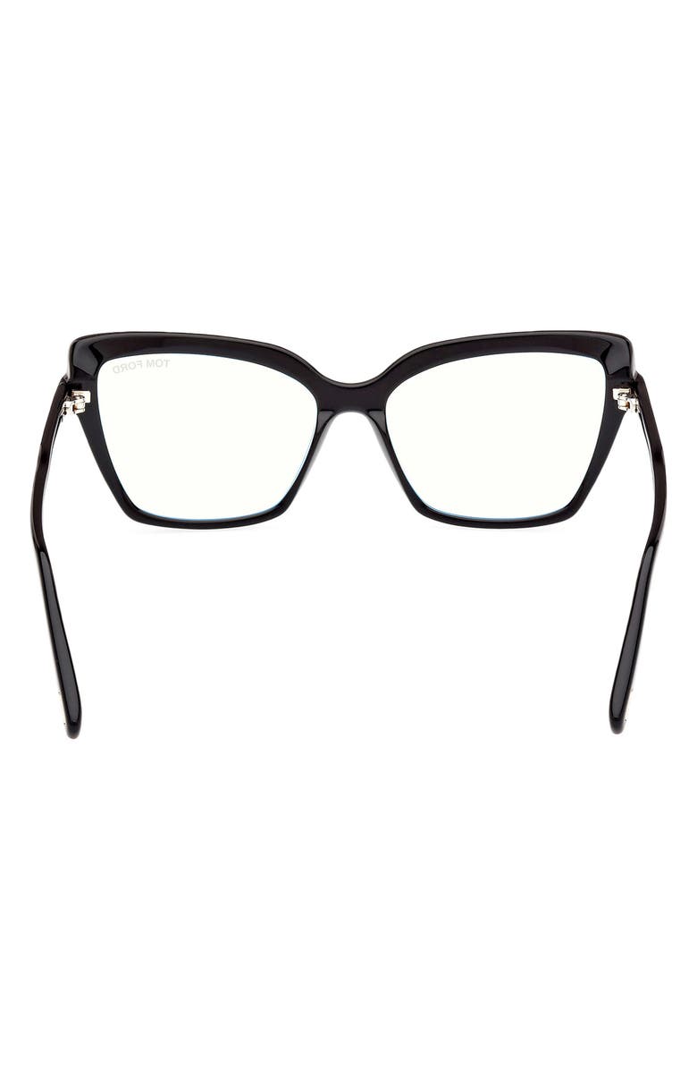 TOM FORD 55mm Cat Eye Blue Light Blocking Optical Glasses, Alternate, color, Black Eco / T Logo