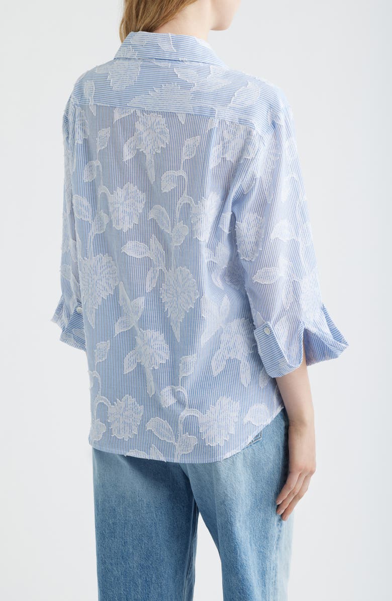 CISSA Floral Appliqué Stripe Cotton Blend Wrap Shirt, Alternate, color, Botanic Overlay