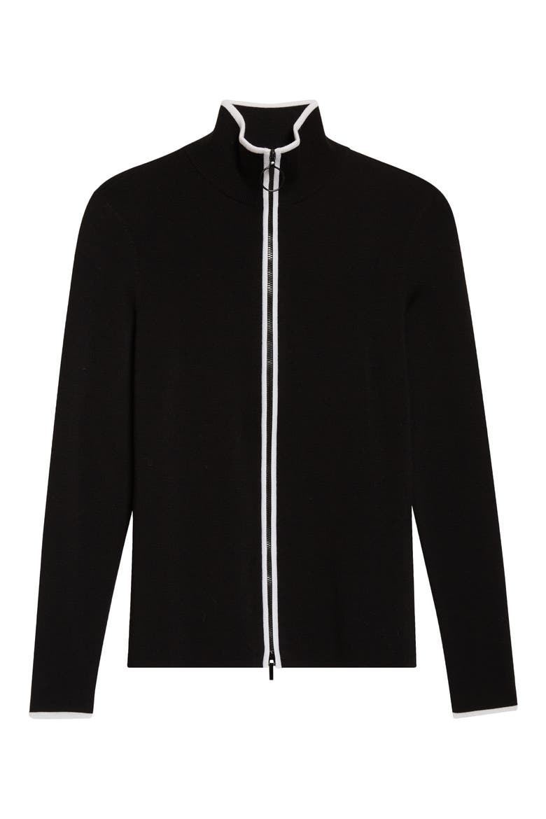 Stretch Virgin Wool Zip Cardigan, Alternate, color, BLACK-CREAM