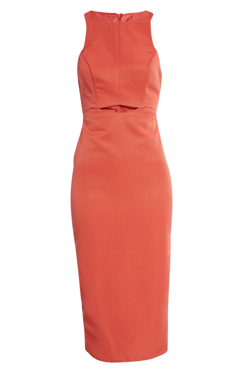 ASOS DESIGN Cutout Midriff Sleeveless Midi Dress, Alternate, color,