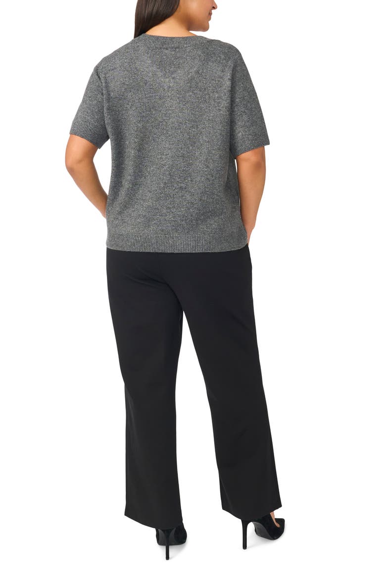 V-Neck Short Sleeve Sweater, Alternate, color, MEDIUM HEATHER GREY