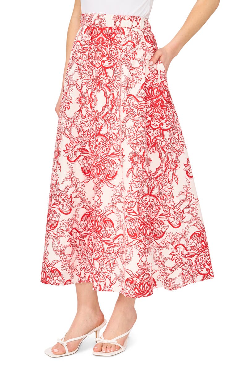 Ted Baker Floral Paisley Cotton Maxi Skirt, Alternate, color, Classic Cherry